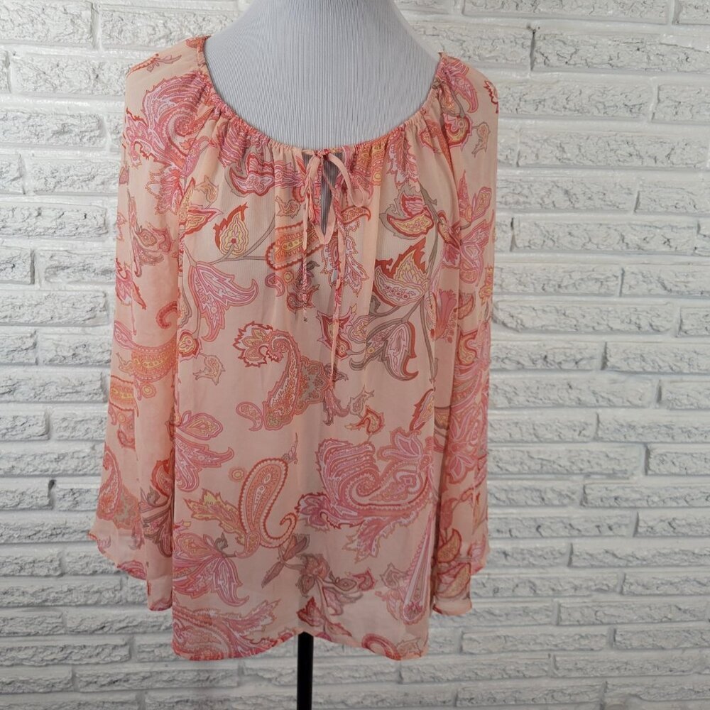 New York Co Womens Top‎ XL Bell Sleeve Orange Paisley Lightweight PAI15XE